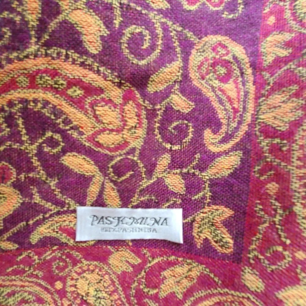 Gorgeous Paisley Red Gold Brown Pashmina Cashmere and Silk